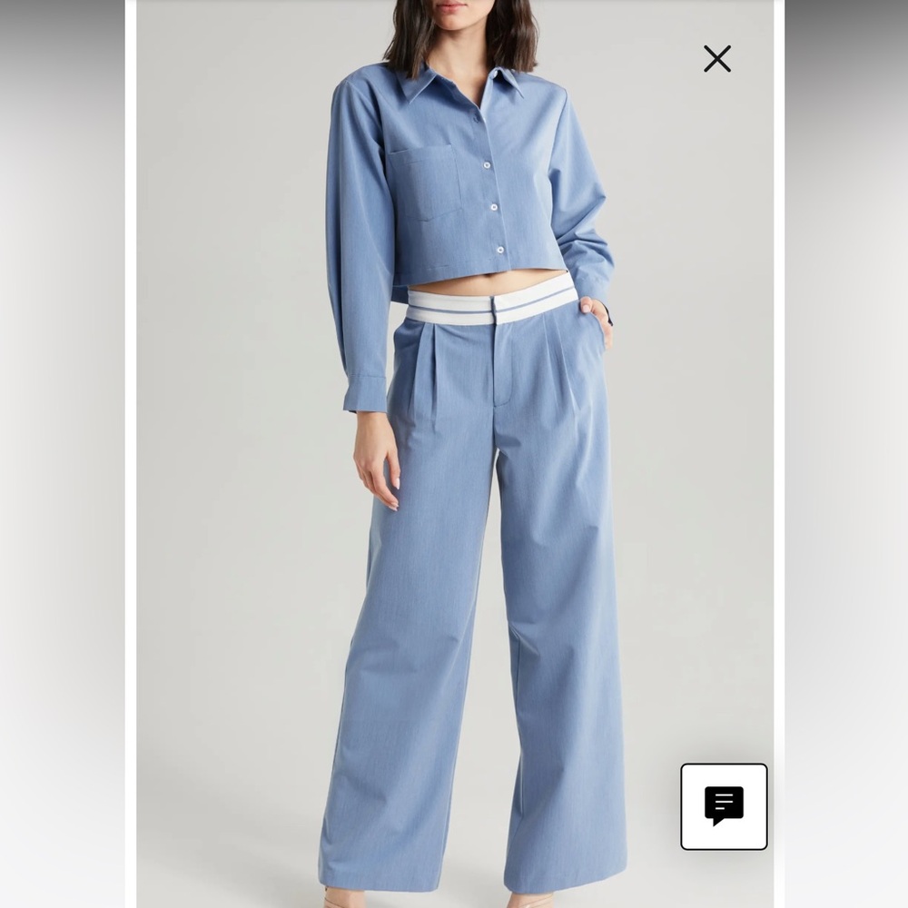 Wayf brown Women's Wide-Leg Pants and crop top button down set